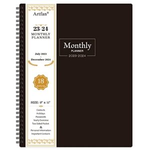 2023-2024 monthly planner/calendar – 18-month planner with tabs & pocket, july 2023 – december 2024, contacts and passwords, 8.5″ x 11″, thick paper, twin-wire binding – black