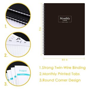2023-2024 Monthly Planner/Calendar - 18-Month Planner with Tabs & Pocket, July 2023 - December 2024, Contacts and Passwords, 8.5" x 11", Thick Paper, Twin-Wire Binding - Black