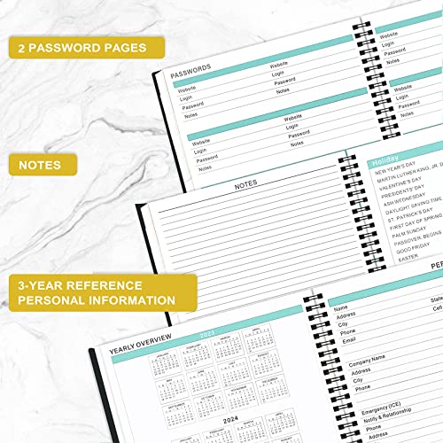 2023-2024 Monthly Planner/Calendar - 18-Month Planner with Tabs & Pocket, July 2023 - December 2024, Contacts and Passwords, 8.5" x 11", Thick Paper, Twin-Wire Binding - Black