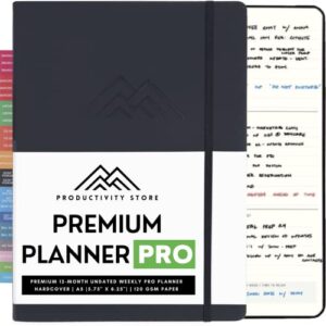 best 2023 planner weekly and monthly 5×8 | goal, business & productivity planner | undated daily 2023 planner with to do list, habit tracker & planner stickers | productivity store planner pro (black)