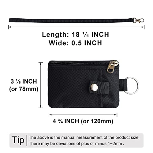 CHENSPRX Minimalist RFID Blocking Small Wallet with ID Window,WaterResistant Zip Id Case Wallet with Lanyard Keychain for Cards,Cash,Travel,Women,Men(Black)