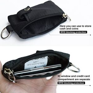 CHENSPRX Minimalist RFID Blocking Small Wallet with ID Window,WaterResistant Zip Id Case Wallet with Lanyard Keychain for Cards,Cash,Travel,Women,Men(Black)