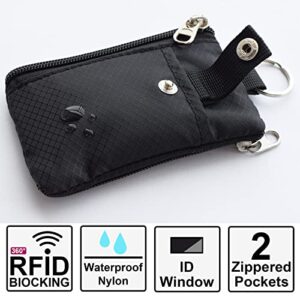 CHENSPRX Minimalist RFID Blocking Small Wallet with ID Window,WaterResistant Zip Id Case Wallet with Lanyard Keychain for Cards,Cash,Travel,Women,Men(Black)