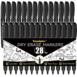 trandpter dry erase markers fine point, low odor whiteboard markers for kids teacher classroom supplies – designed for white boards, glass and most non-porous surfaces, black, 28 pack