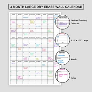 Large Dry Erase Calendar for Wall - 3 Month Vertical Wall Calendar, Blank Reusable Monthly Quarterly Calendar Planner Undated, 27.8" x 41" Whiteboard Calendar, Laminated Organizer for Home, Office