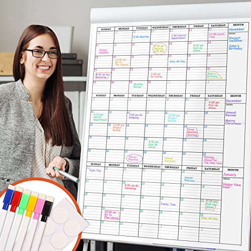 Large Dry Erase Calendar for Wall - 3 Month Vertical Wall Calendar, Blank Reusable Monthly Quarterly Calendar Planner Undated, 27.8" x 41" Whiteboard Calendar, Laminated Organizer for Home, Office