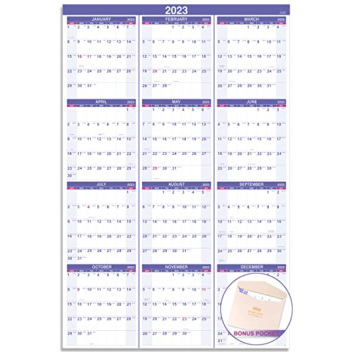 2023 Yearly Wall Calendar - Yearly Wall Calendar2023, 2023 Wall Calendar with Julian Date, From Jan.2023 to Dec.2023, Thick Paper, Vertical, 34.8" x 22.8" (Open) - Purple