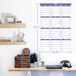 2023 Yearly Wall Calendar - Yearly Wall Calendar2023, 2023 Wall Calendar with Julian Date, From Jan.2023 to Dec.2023, Thick Paper, Vertical, 34.8" x 22.8" (Open) - Purple