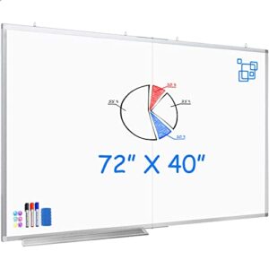 large magnetic whiteboard, maxtek 72 x 40 magnetic dry erase board foldable with marker tray 1 eraser 3 markers and 6 magnets| wall-mounted aluminum memo white board for office home and school