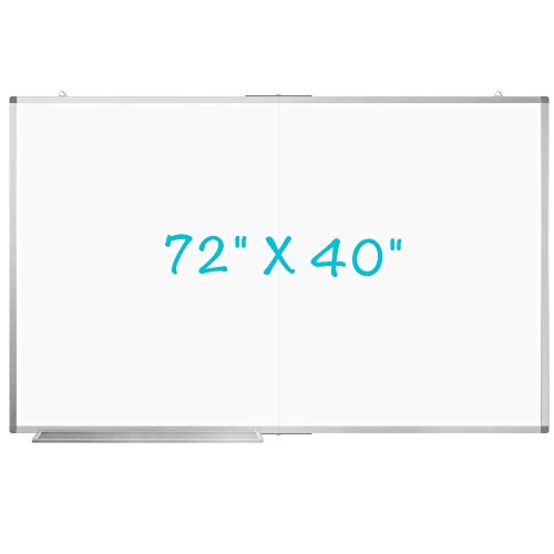 Large Magnetic Whiteboard, maxtek 72 x 40 Magnetic Dry Erase Board Foldable with Marker Tray 1 Eraser 3 Markers and 6 Magnets| Wall-Mounted Aluminum Memo White Board for Office Home and School