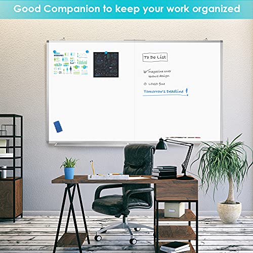 Large Magnetic Whiteboard, maxtek 72 x 40 Magnetic Dry Erase Board Foldable with Marker Tray 1 Eraser 3 Markers and 6 Magnets| Wall-Mounted Aluminum Memo White Board for Office Home and School