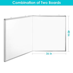 Large Magnetic Whiteboard, maxtek 72 x 40 Magnetic Dry Erase Board Foldable with Marker Tray 1 Eraser 3 Markers and 6 Magnets| Wall-Mounted Aluminum Memo White Board for Office Home and School