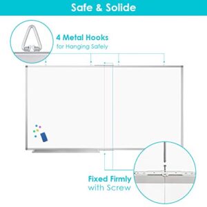 Large Magnetic Whiteboard, maxtek 72 x 40 Magnetic Dry Erase Board Foldable with Marker Tray 1 Eraser 3 Markers and 6 Magnets| Wall-Mounted Aluminum Memo White Board for Office Home and School