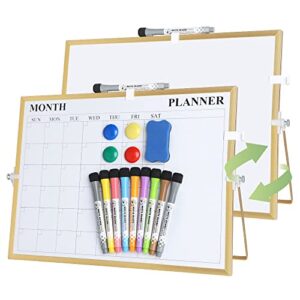 white board, jorking dry erase calendar 16’’x12” magnetic desktop whiteboard with stand, monthly whiteboard for wall portable double-sided dry erase board for kitchen, office, school, gift idea,golden