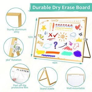 White Board, Jorking Dry Erase Calendar 16’’x12” Magnetic Desktop Whiteboard with Stand, Monthly whiteboard for wall Portable Double-Sided Dry Erase Board for Kitchen, Office, School, Gift idea,Golden