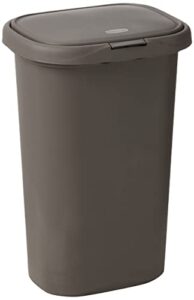 rubbermaid spring top kitchen bathroom trash can with lid, 13 gallon gray plastic garbage bin, 49.2-liter