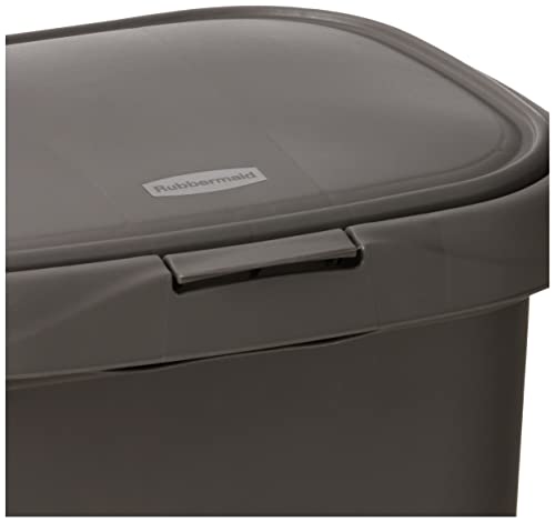 Rubbermaid Spring Top Kitchen Bathroom Trash Can with Lid, 13 Gallon Gray Plastic Garbage Bin, 49.2-liter