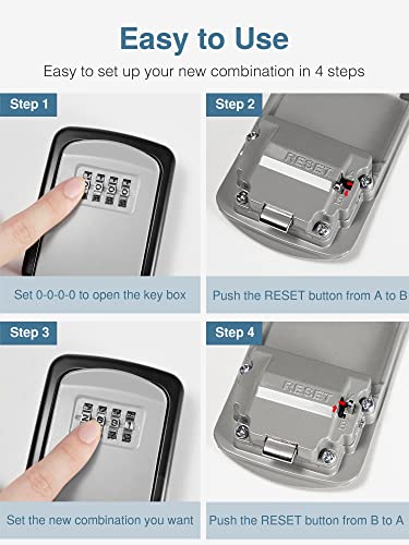 Puroma Key Lock Box, 4-Digit Combination Key Storage Lockbox, Portable Wall Mounted Security Lockbox for Home, Flats, Realtors Garage Spare Keys (1 Pack)