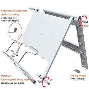 Readaeer Portable Book Stand Free Angle Adjustable Book Holder for Thick Textbook Collapsible Lightweight Book Rest (White)