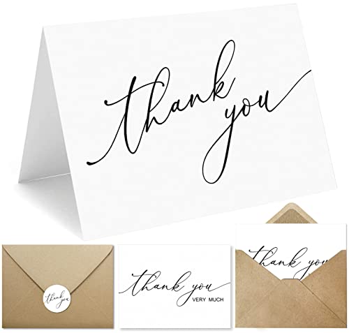 Thank You Cards with Kraft Envelopes & Stickers (Bulk 100-Pack), 5 x 3.75 Inch Minimalist Design Thank You Blank Notes for Engagement, Wedding, Baby Shower, Graduation, Bridal Shower, Business, Funeral (White)