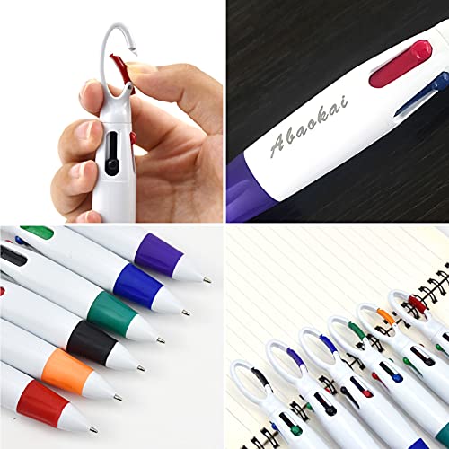 Abaokai 4 Pack 1.0 mm 4-in-1 Shuttle Pens Retractable with Carabiner Keychain On Top, 4-Color Retractable Multicolor Ballpoint Pens for Office School Supplies Students Children Gift