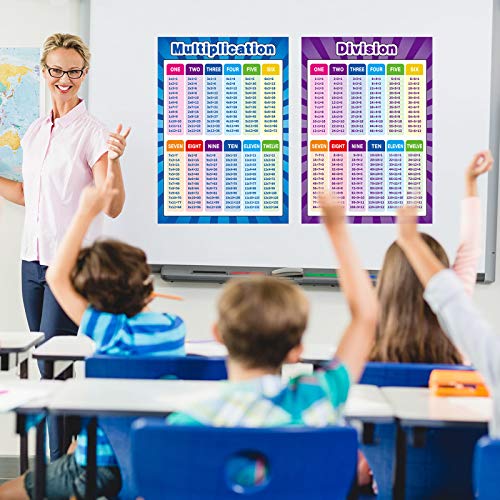 12 Pieces Educational Math Posters for Kids with 120 Glue Point Dot for Elementary and Middle School Classroom Teach Multiplication Division Addition Subtraction Fractions Numbers, 16 x 11 Inch