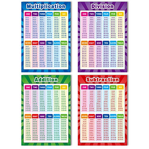 12 Pieces Educational Math Posters for Kids with 120 Glue Point Dot for Elementary and Middle School Classroom Teach Multiplication Division Addition Subtraction Fractions Numbers, 16 x 11 Inch