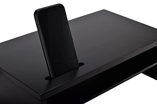 Monitor Stand - Two Tier Wood Desk Shelf for Monitor, Printer or Desktop Computer. Cable Management, Phone Slot and Removable Shelf for Organizing Office Accessories. (Black)