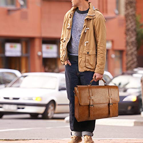 Leather Mens Messenger Bag Vintage 15.6 Inch Waterproof Leather Laptop Briefcase Large Satchel Shoulder Bag Retro Office College Computer Laptop Bag, Brown