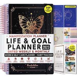 manifestation planner – 2023 deluxe weekly & monthly life planner to achieve your goals. a 12 month journey to increase productivity, organizer & gratitude journal and stickers