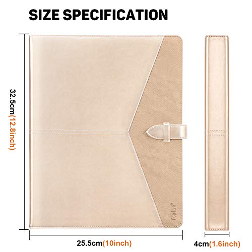 Toplive Padfolio 3 Ring Binder (1'' Round Ring) Business Portfolio Folder for Interview, Conference and Presentation, Gold