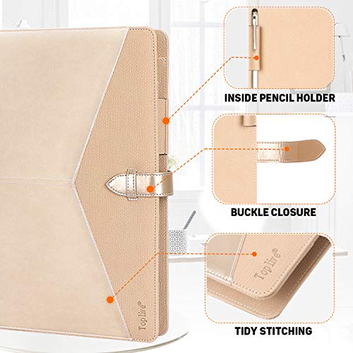 Toplive Padfolio 3 Ring Binder (1'' Round Ring) Business Portfolio Folder for Interview, Conference and Presentation, Gold