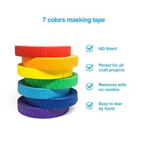 Colored Masking Tapes, 7PCS Arts Rainbow Labelling Masking Tape Fun Supplies Kit for Kids and Adults, Painters Tapes for Crafts, School Projects, Party Decorations and More (0.4 Inch, 12 yd)