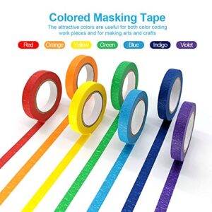 Colored Masking Tapes, 7PCS Arts Rainbow Labelling Masking Tape Fun Supplies Kit for Kids and Adults, Painters Tapes for Crafts, School Projects, Party Decorations and More (0.4 Inch, 12 yd)