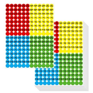 3840 pcs garage sale flea market pre-priced pricing stickers in bright colors (yellow/red/green/cyan), 3/4” in diameter