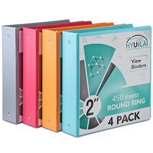 2 inch 3 ring binder, hyunlai 2” round-ring view presentation view binders, holds up to 8.5″11″ paper,customizable clear cover,for home,office,and school supply,4 pack