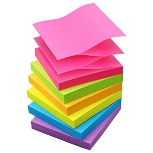 sticky notes 3×3 pop up self-stick notes pads with 6 bright colors, easy to post for office, shool, home, 6 pads/pack, 100 sheets/pad(pop up)