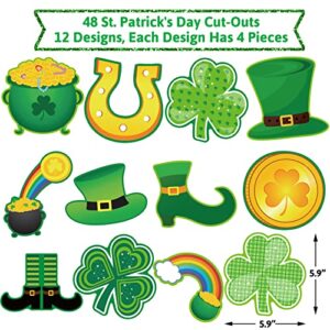 48pcs St. Patrick's Day Cutouts Shamrock Clover Cut-Outs for Classroom Bulletin Board Decorations