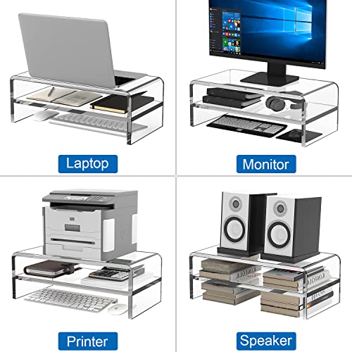 Egchi Clear Acrylic Monitor Stand Riser 2 Tier, 5.5 Inches High Clear Monitor Stand/Computer Desk Organizer Shelf for Multi Media Computer PC Storage Laptop