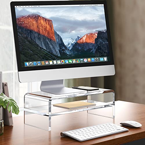 Egchi Clear Acrylic Monitor Stand Riser 2 Tier, 5.5 Inches High Clear Monitor Stand/Computer Desk Organizer Shelf for Multi Media Computer PC Storage Laptop