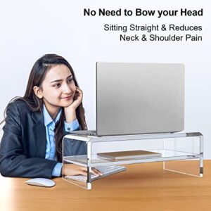 Egchi Clear Acrylic Monitor Stand Riser 2 Tier, 5.5 Inches High Clear Monitor Stand/Computer Desk Organizer Shelf for Multi Media Computer PC Storage Laptop