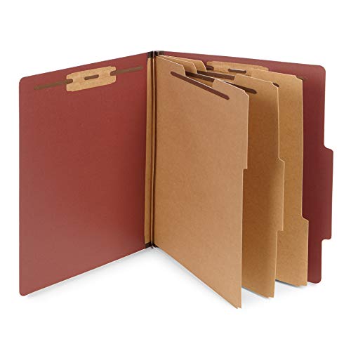 Blue Summit Supplies 10 Red Classification Folders, 3 Dividers, Letter Size with 2 Inch Tyvek Expansions, 8 Section Brick Red Classification Folder, 10 Pack