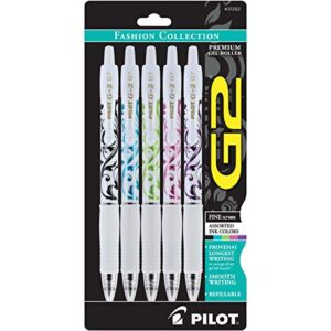 pilot g2 fashion collection premium gel ink pens, fine point, assorted colors, 5 count (31392)