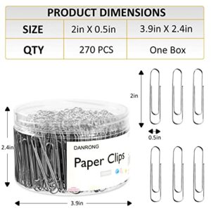 DANRONG Silver Jumbo Paper Clips, 270pcs 2 Inch (50 mm) Paper Clip, Large Paperclips Great for Office School and Personal Use(Jumbo, Sliver)