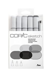copic sketch alcohol marker 5 colors + multiliner sp set, sketching grays