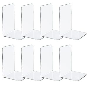 jekkis 8pcs clear bookends acrylic book ends for shelves heavy duty bookends plastic bookends for home office library , book stopper, desktop organizer, 7.3” x 4.8” x 4.8”