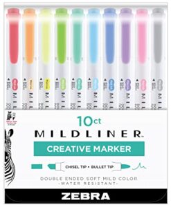 zebra pen 78101 mildliner double ended highlighter set, broad and fine point tips, assorted fluorescent and cool ink colors, 10-pack