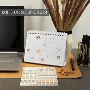 Aesthetic Small Desk Calendar 2023 with Stickers - Runs until June 2024 - Beautiful 6" x 8" Flip Desktop Calendar for Easy and Effective Organizing