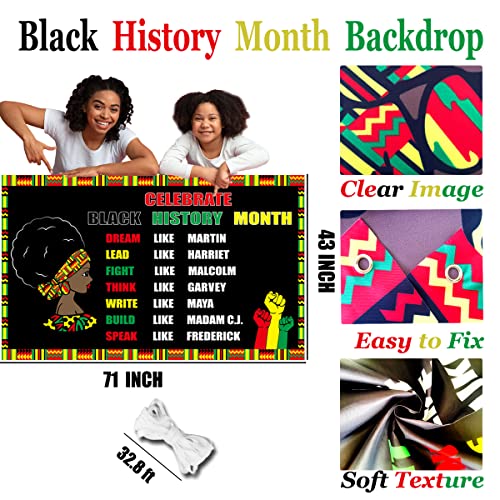 Black History Month Backdrop, 71"X43" Black History Month Banner Black History Month Bulletin Board Decorations for Classroom African American Celebration Decoration and Supplies