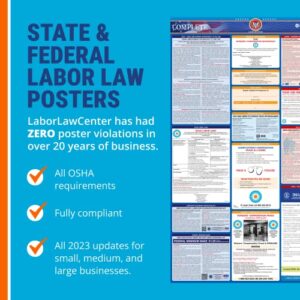 2023 California State & Federal Labor Law Poster - OSHA Workplace Compliant & Required - Current with Mandatory Updates for 2023 - UV Laminated & Waterproof - 25" x 39" (English)